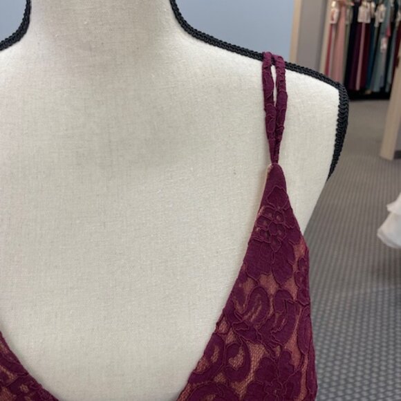 Burgundy & Lace Evening Dress with Low Back - Picture 3 of 11